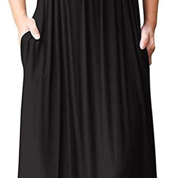 Maxi Dress for Women Short Sleeve Casual Summer Loose Plain Comfy Long Dresses w - Picture 1 of 3